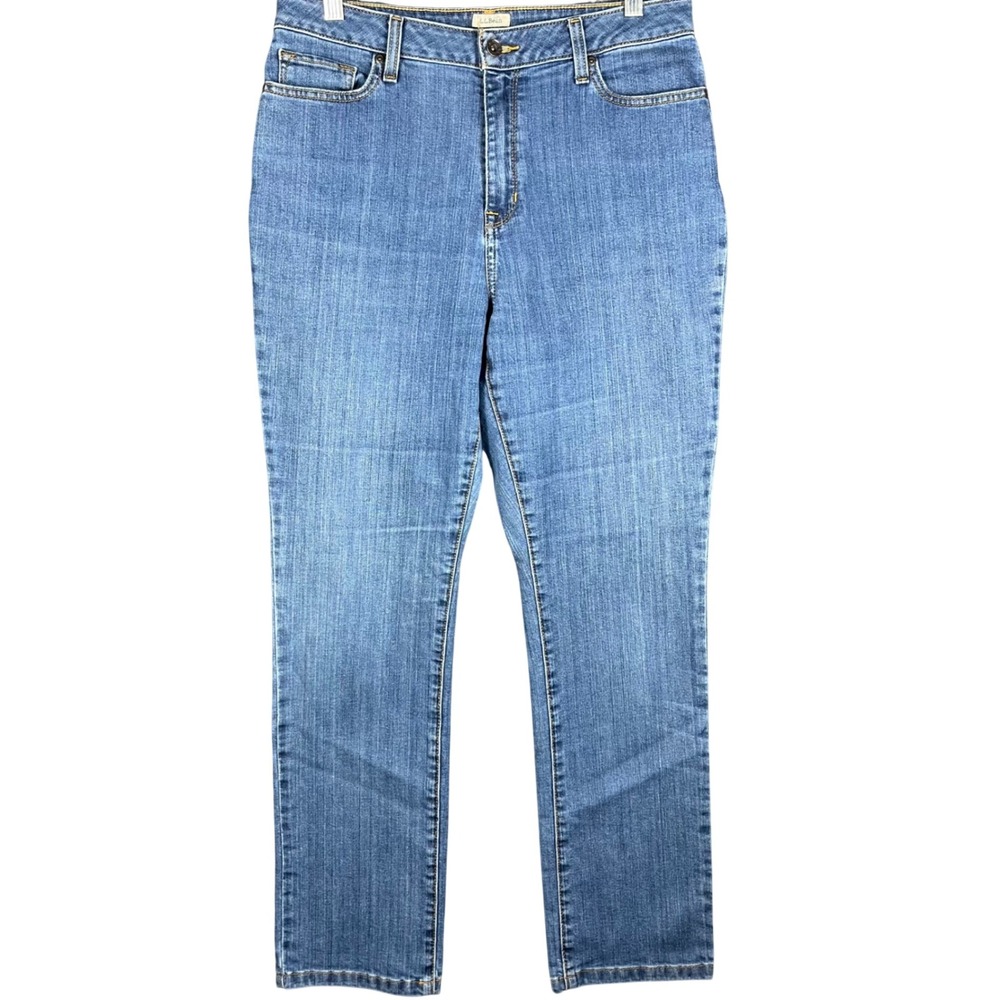 L.L.Bean Classic Fit Jeans Women 12 Blue Medium Wash High Rise Straight‎ Leg